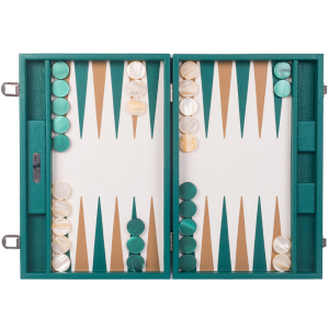 Exclusive backgammon set "Baptiste" made of leather, green, large
